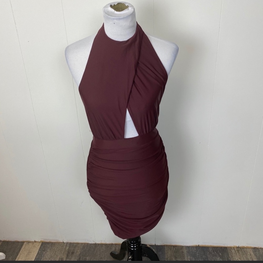 Tiger Mist Sexy Backless Burgundy Mini Dress
